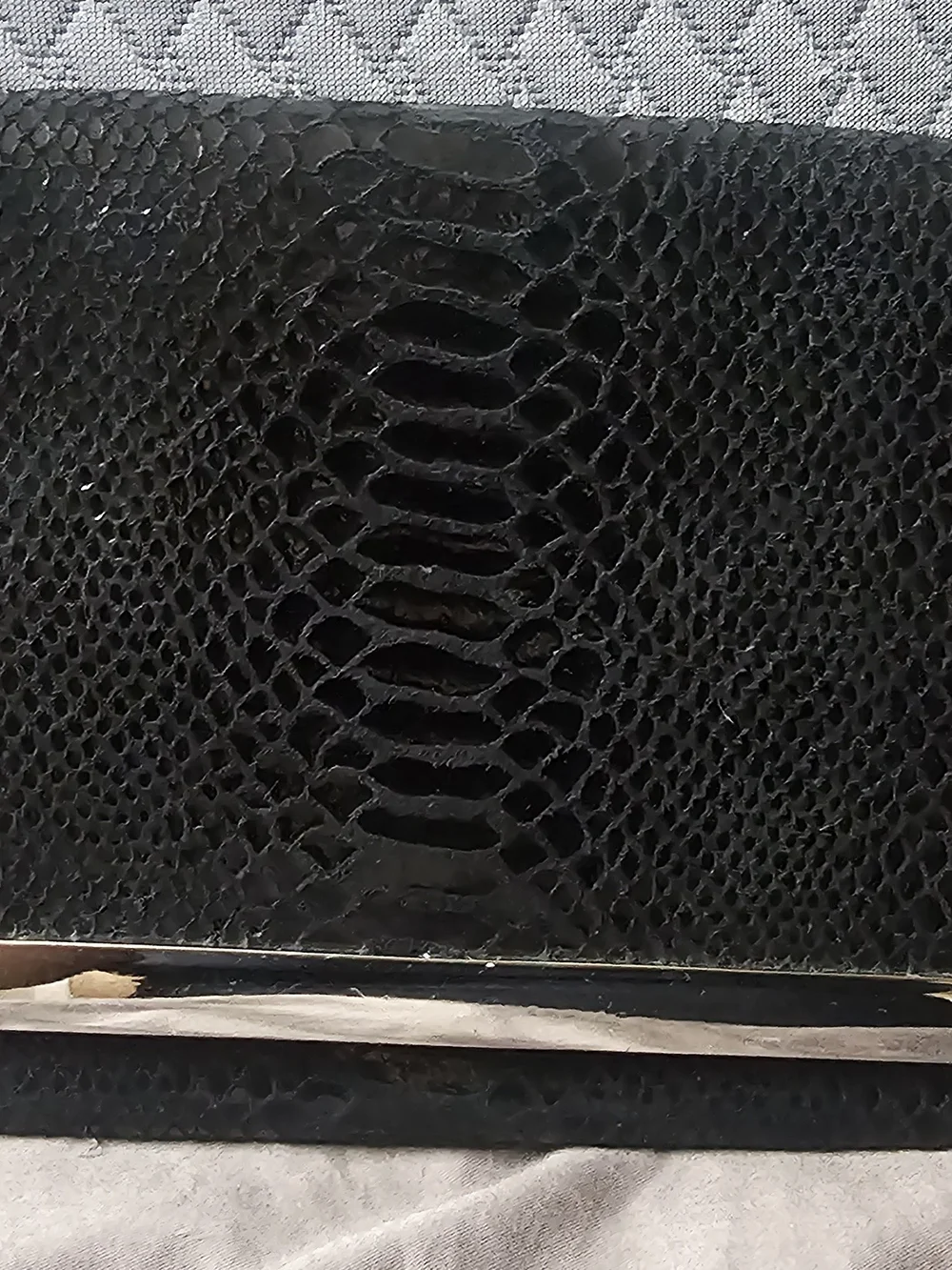 Michael Kors Black Snake-Embossed Clutch Evening Bag with Silver Bar
